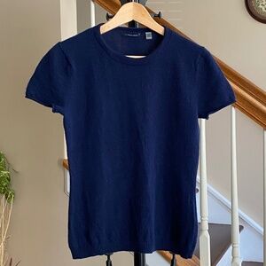TAHARI 100% Cashmere Dark Blue Short Cap Sleeve Sweater Top Size M
